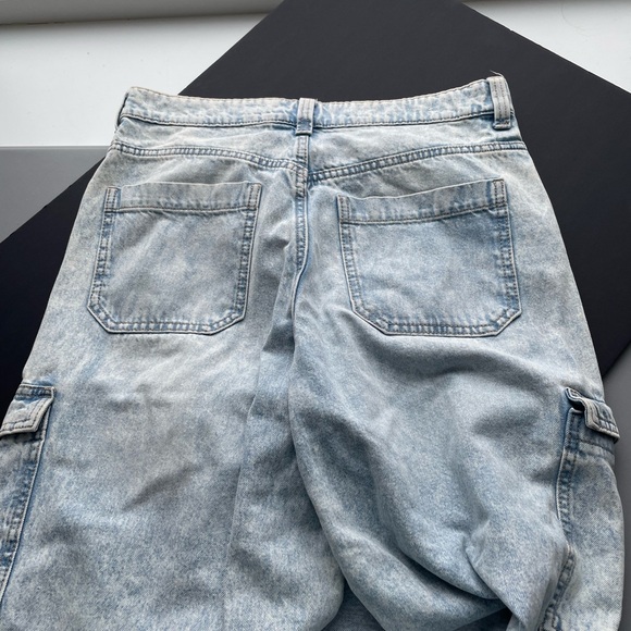 Tall 32”w sz6-8 wide leg H&M Divided distressed look blue jeans cotton cargo - Picture 5 of 8